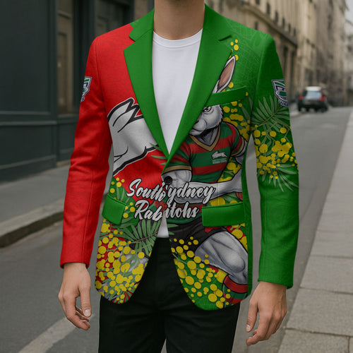 South Sydney Rabbitohs Blazer Golden Wattle Floral Polynesian - Australian Flower - Rugby Mascot