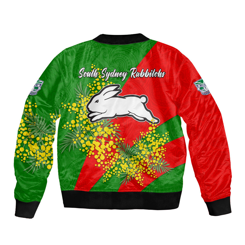 South Sydney Rabbitohs Bomber Jacket Golden Wattle Floral Polynesian - Australian Flower - Rugby Mascot