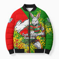South Sydney Rabbitohs Bomber Puffer Jacket Golden Wattle Floral Polynesian - Australian Flower - Rugby Mascot