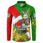 South Sydney Rabbitohs Button Sweatshirt Golden Wattle Floral Polynesian - Australian Flower - Rugby Mascot