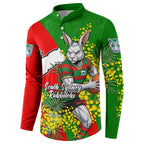South Sydney Rabbitohs Button Sweatshirt Golden Wattle Floral Polynesian - Australian Flower - Rugby Mascot