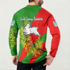 South Sydney Rabbitohs Button Sweatshirt Golden Wattle Floral Polynesian - Australian Flower - Rugby Mascot