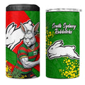 South Sydney Rabbitohs 4 in 1 Can Cooler Tumbler Golden Wattle Floral Polynesian - Australian Flower - Rugby Mascot