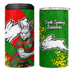 South Sydney Rabbitohs 4 in 1 Can Cooler Tumbler Golden Wattle Floral Polynesian - Australian Flower - Rugby Mascot