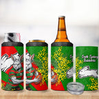 South Sydney Rabbitohs 4 in 1 Can Cooler Tumbler Golden Wattle Floral Polynesian - Australian Flower - Rugby Mascot