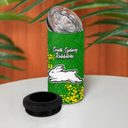 South Sydney Rabbitohs 4 in 1 Can Cooler Tumbler Golden Wattle Floral Polynesian - Australian Flower - Rugby Mascot