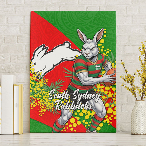South Sydney Rabbitohs Canvas Wall Art Golden Wattle Floral Polynesian - Australian Flower - Rugby Mascot