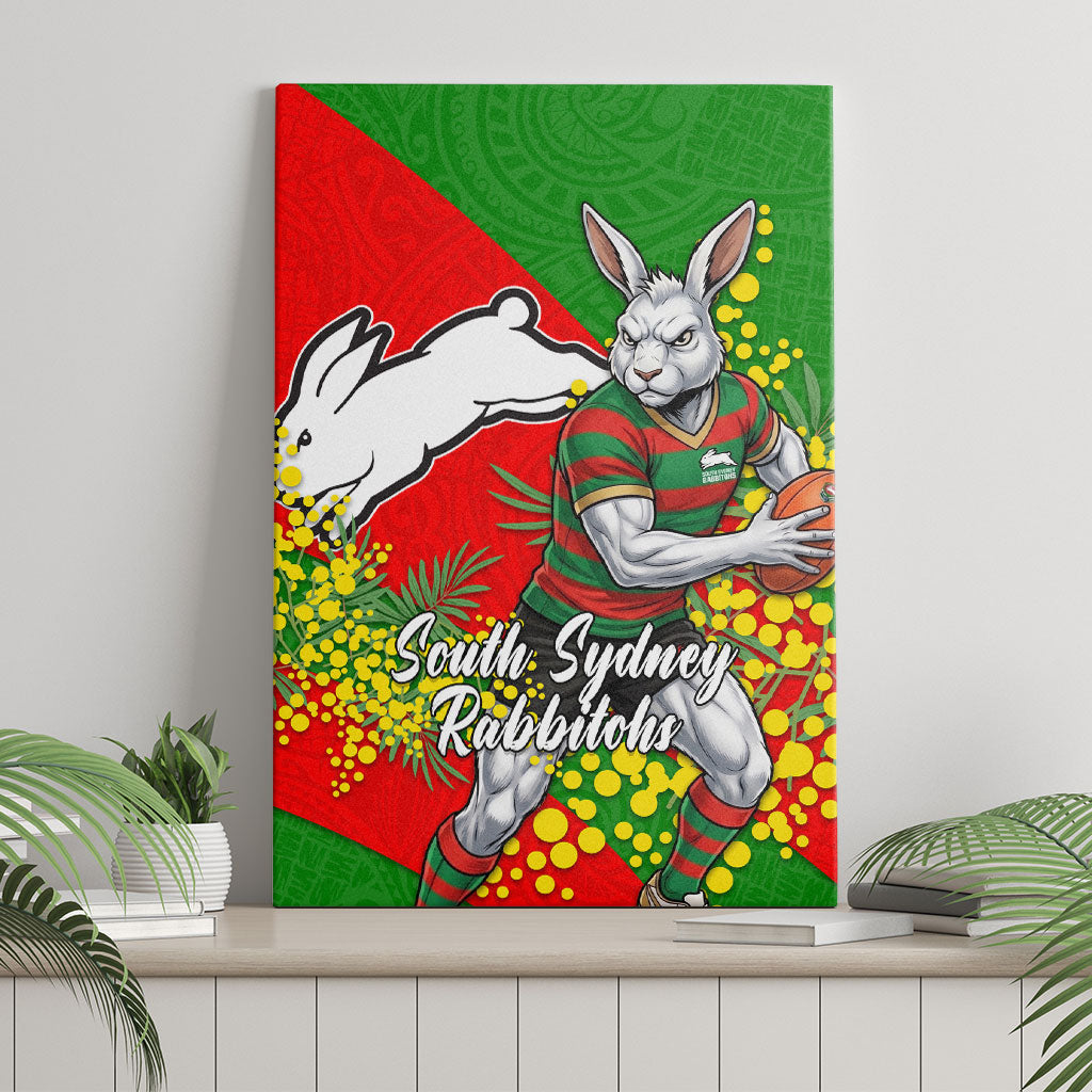 South Sydney Rabbitohs Canvas Wall Art Golden Wattle Floral Polynesian - Australian Flower - Rugby Mascot