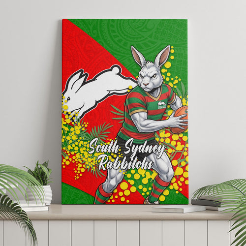 South Sydney Rabbitohs Canvas Wall Art Golden Wattle Floral Polynesian - Australian Flower - Rugby Mascot