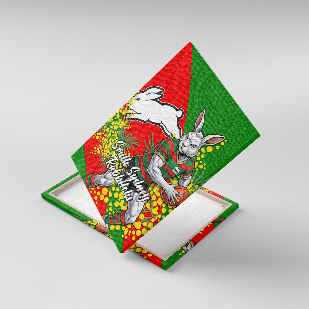 South Sydney Rabbitohs Canvas Wall Art Golden Wattle Floral Polynesian - Australian Flower - Rugby Mascot