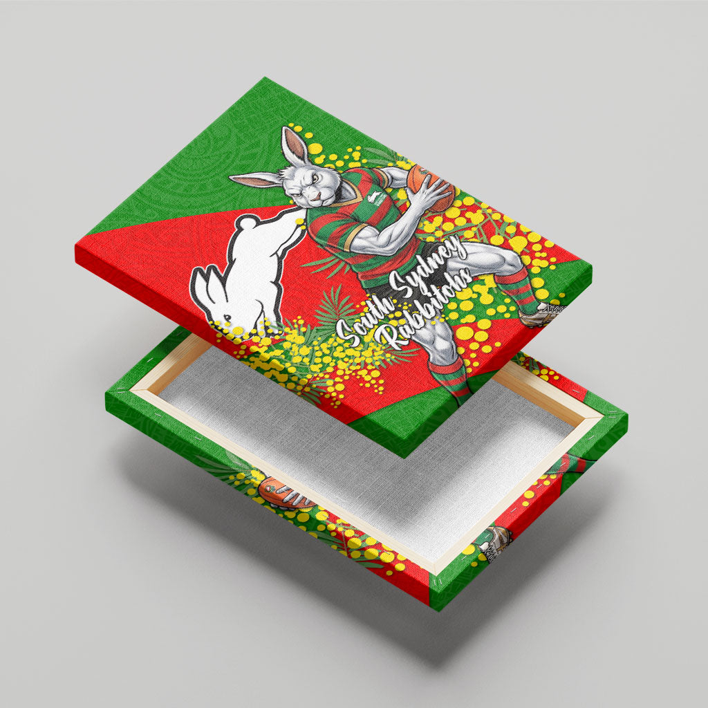 South Sydney Rabbitohs Canvas Wall Art Golden Wattle Floral Polynesian - Australian Flower - Rugby Mascot