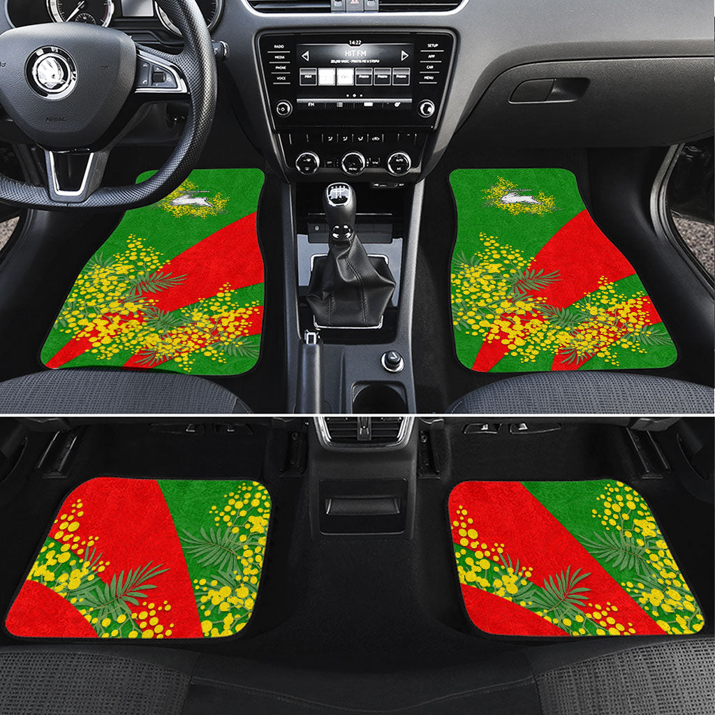 South Sydney Rabbitohs Car Mats Golden Wattle Floral Polynesian - Australian Flower - Rugby Mascot