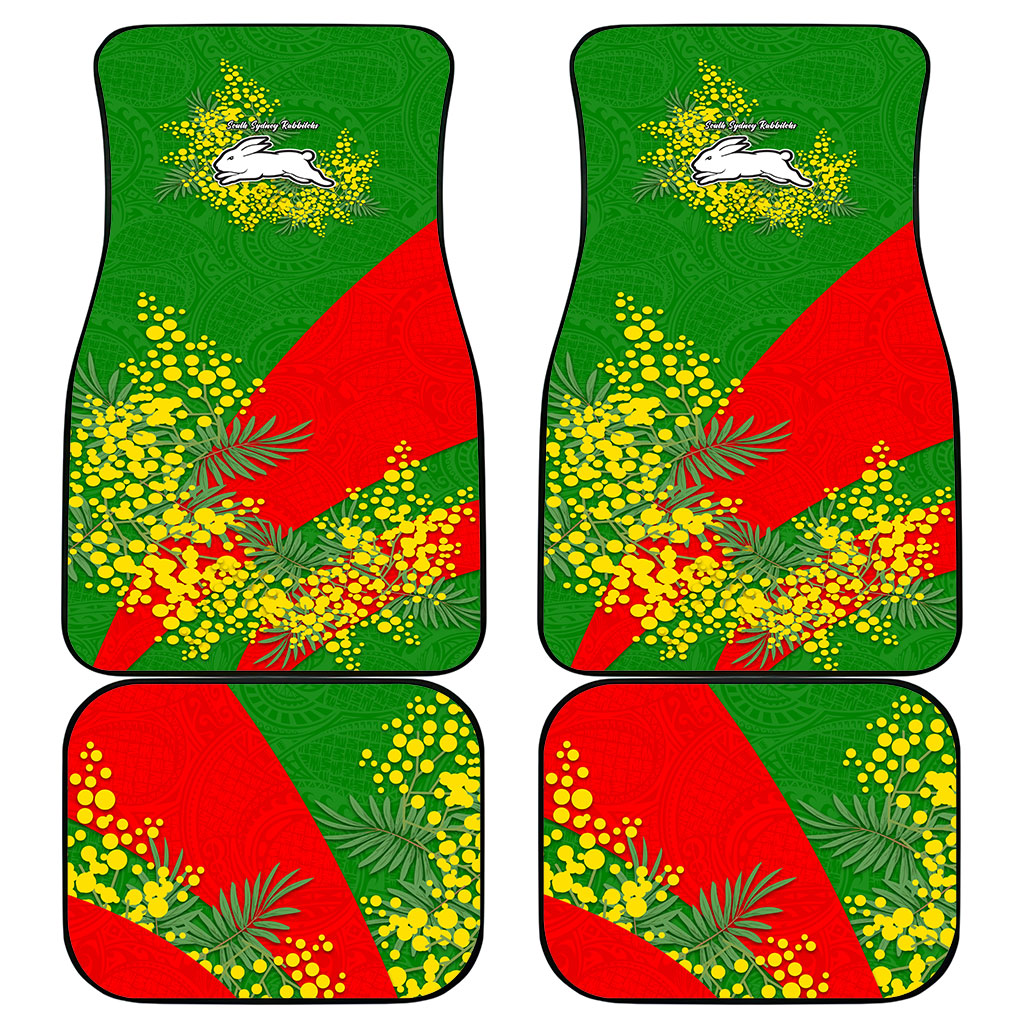 South Sydney Rabbitohs Car Mats Golden Wattle Floral Polynesian - Australian Flower - Rugby Mascot