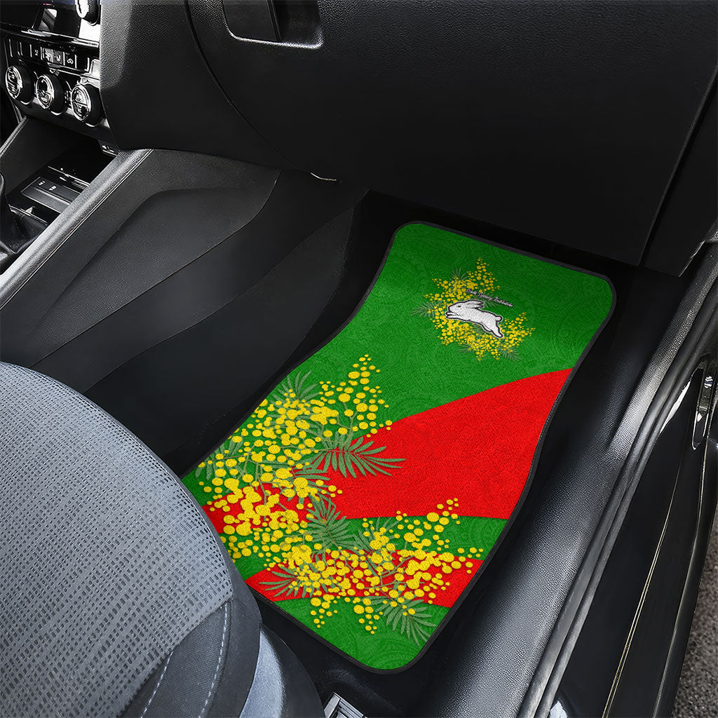 South Sydney Rabbitohs Car Mats Golden Wattle Floral Polynesian - Australian Flower - Rugby Mascot