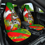 South Sydney Rabbitohs Car Seat Cover Golden Wattle Floral Polynesian - Australian Flower - Rugby Mascot