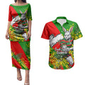 South Sydney Rabbitohs Couples Matching Puletasi and Hawaiian Shirt Golden Wattle Floral Polynesian - Australian Flower - Rugby Mascot
