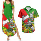 South Sydney Rabbitohs Couples Matching Summer Maxi Dress and Hawaiian Shirt Golden Wattle Floral Polynesian - Australian Flower - Rugby Mascot