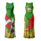 South Sydney Rabbitohs Couples Matching Tank Maxi Dress and Hawaiian Shirt Golden Wattle Floral Polynesian - Australian Flower - Rugby Mascot