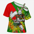 South Sydney Rabbitohs Cross Shoulder Shirt Golden Wattle Floral Polynesian - Australian Flower - Rugby Mascot