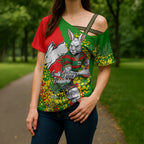 South Sydney Rabbitohs Cross Shoulder Shirt Golden Wattle Floral Polynesian - Australian Flower - Rugby Mascot