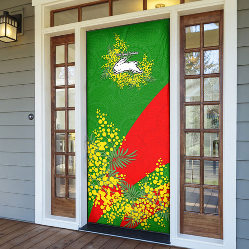 South Sydney Rabbitohs Door Cover Golden Wattle Floral Polynesian - Australian Flower - Rugby Mascot
