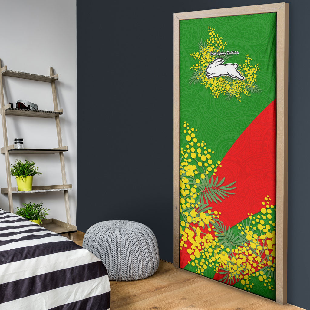 South Sydney Rabbitohs Door Cover Golden Wattle Floral Polynesian - Australian Flower - Rugby Mascot