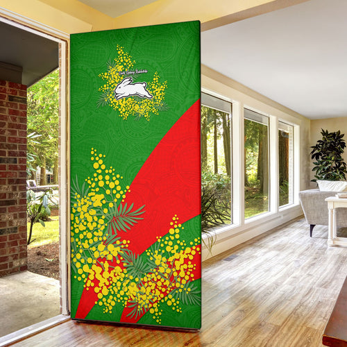South Sydney Rabbitohs Door Cover Golden Wattle Floral Polynesian - Australian Flower - Rugby Mascot