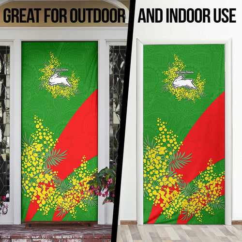 South Sydney Rabbitohs Door Cover Golden Wattle Floral Polynesian - Australian Flower - Rugby Mascot