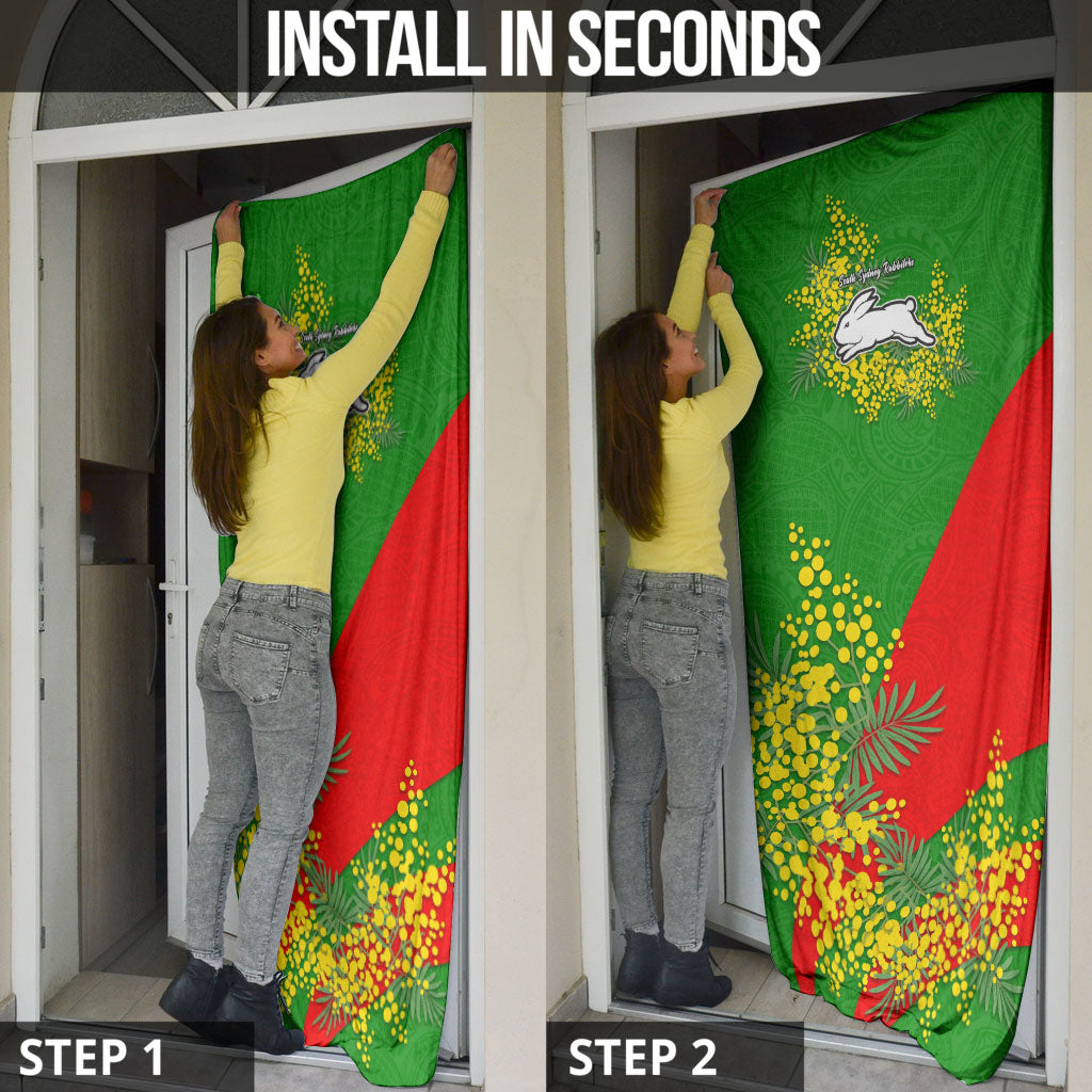 South Sydney Rabbitohs Door Cover Golden Wattle Floral Polynesian - Australian Flower - Rugby Mascot