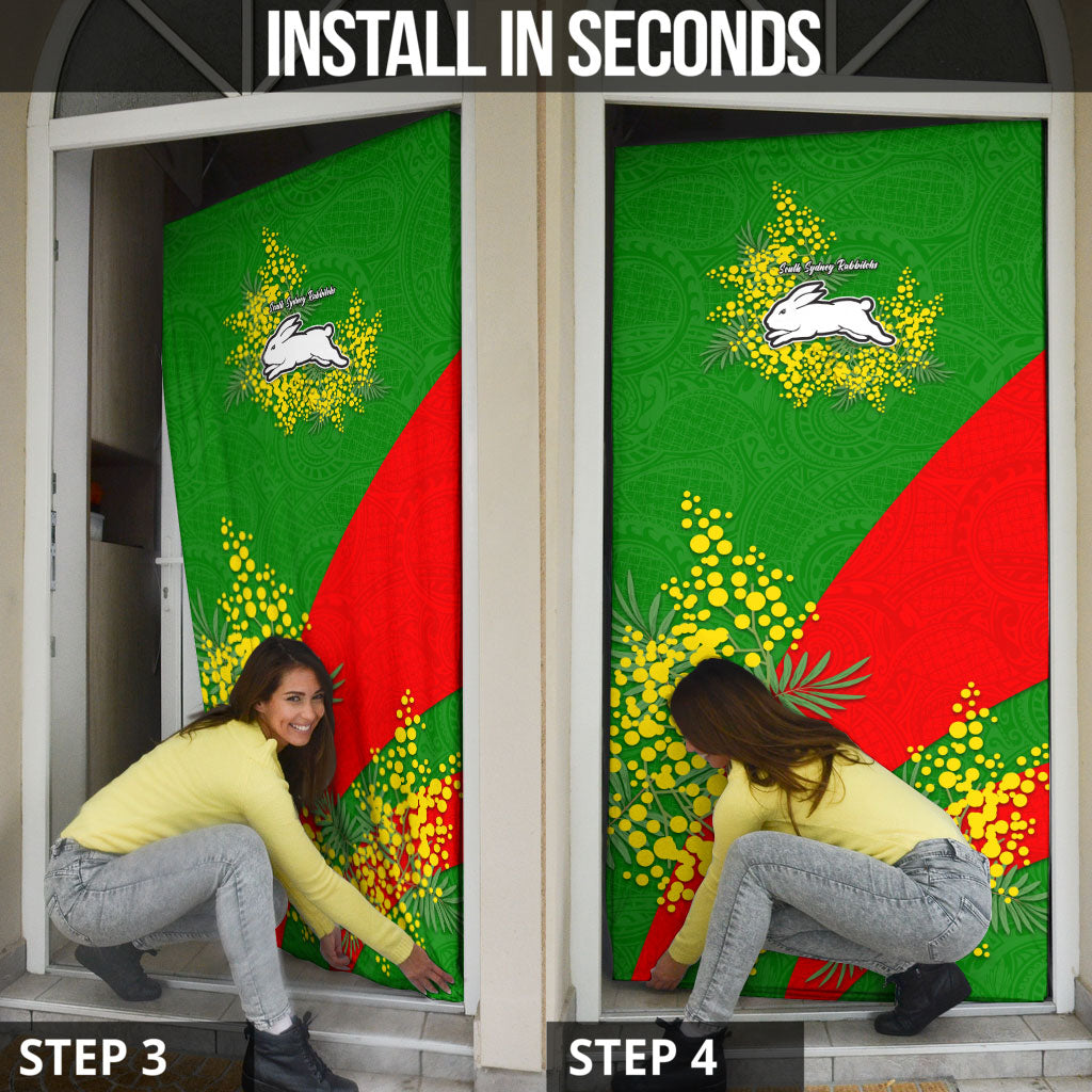 South Sydney Rabbitohs Door Cover Golden Wattle Floral Polynesian - Australian Flower - Rugby Mascot