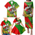 South Sydney Rabbitohs Family Matching Puletasi and Hawaiian Shirt Golden Wattle Floral Polynesian - Australian Flower - Rugby Mascot