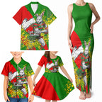 South Sydney Rabbitohs Family Matching Tank Maxi Dress and Hawaiian Shirt Golden Wattle Floral Polynesian - Australian Flower - Rugby Mascot
