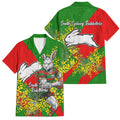 South Sydney Rabbitohs Family Matching Tank Maxi Dress and Hawaiian Shirt Golden Wattle Floral Polynesian - Australian Flower - Rugby Mascot