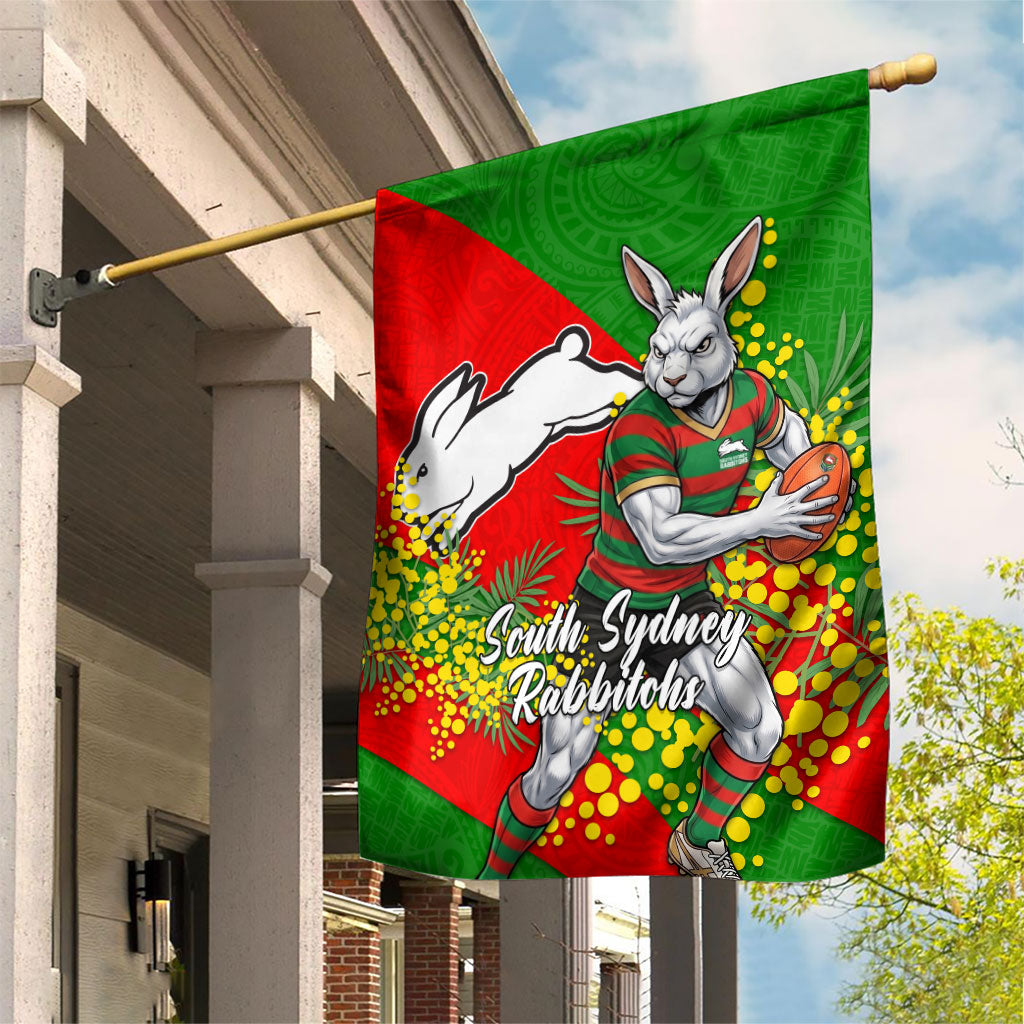 South Sydney Rabbitohs Garden Flag Golden Wattle Floral Polynesian - Australian Flower - Rugby Mascot