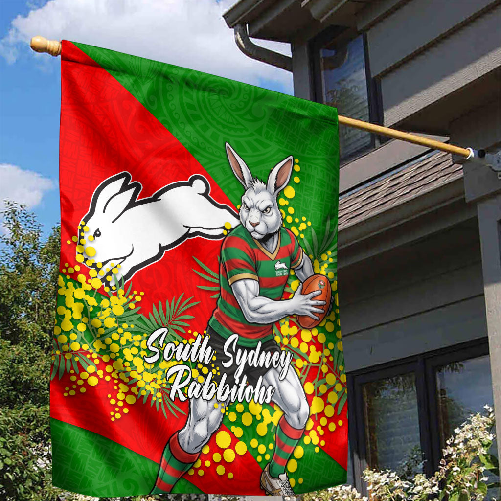 South Sydney Rabbitohs Garden Flag Golden Wattle Floral Polynesian - Australian Flower - Rugby Mascot