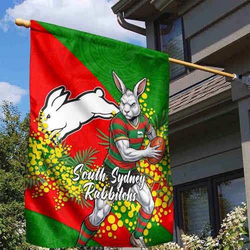 South Sydney Rabbitohs Garden Flag Golden Wattle Floral Polynesian - Australian Flower - Rugby Mascot