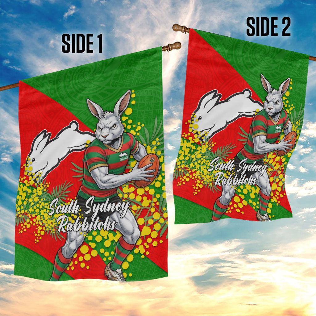 South Sydney Rabbitohs Garden Flag Golden Wattle Floral Polynesian - Australian Flower - Rugby Mascot