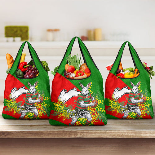 South Sydney Rabbitohs Grocery Bag Golden Wattle Floral Polynesian - Australian Flower - Rugby Mascot