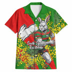 South Sydney Rabbitohs Hawaiian Shirt Golden Wattle Floral Polynesian - Australian Flower - Rugby Mascot