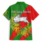 South Sydney Rabbitohs Hawaiian Shirt Golden Wattle Floral Polynesian - Australian Flower - Rugby Mascot