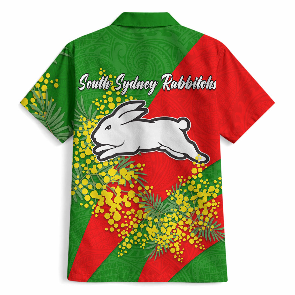 South Sydney Rabbitohs Hawaiian Shirt Golden Wattle Floral Polynesian - Australian Flower - Rugby Mascot