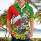 South Sydney Rabbitohs Hawaiian Shirt Golden Wattle Floral Polynesian - Australian Flower - Rugby Mascot