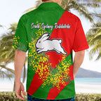 South Sydney Rabbitohs Hawaiian Shirt Golden Wattle Floral Polynesian - Australian Flower - Rugby Mascot