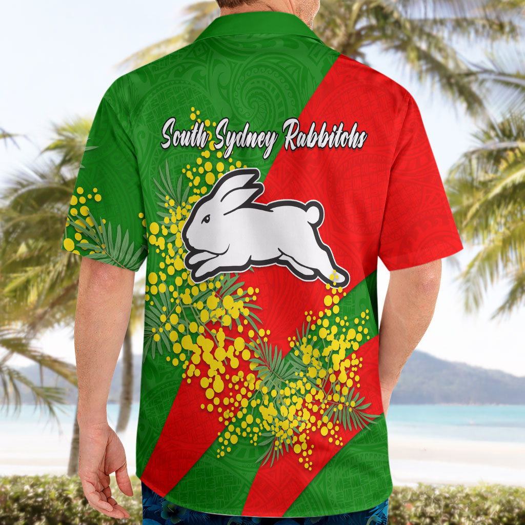 South Sydney Rabbitohs Hawaiian Shirt Golden Wattle Floral Polynesian - Australian Flower - Rugby Mascot