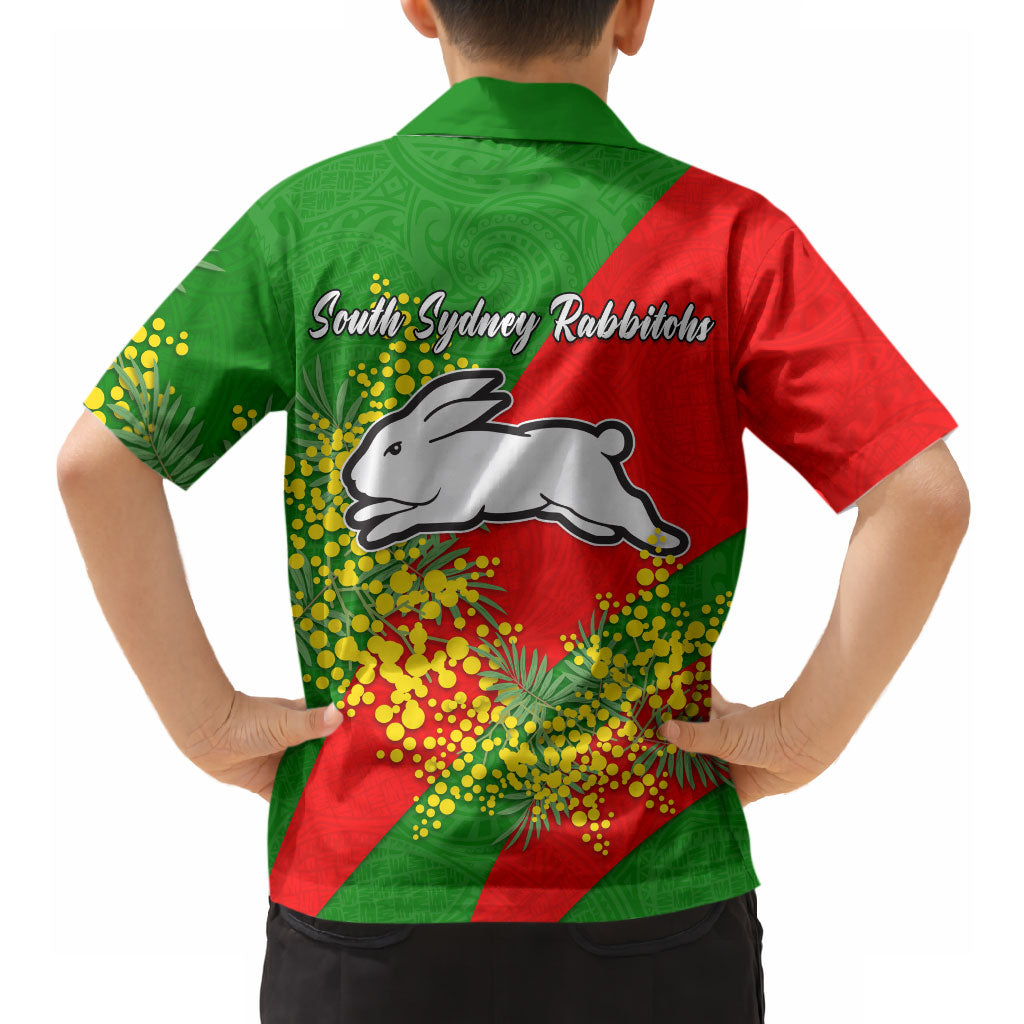 South Sydney Rabbitohs Hawaiian Shirt Golden Wattle Floral Polynesian - Australian Flower - Rugby Mascot
