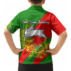 South Sydney Rabbitohs Hawaiian Shirt Golden Wattle Floral Polynesian - Australian Flower - Rugby Mascot