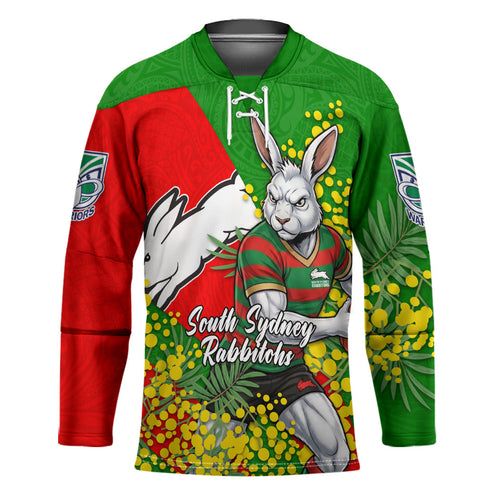 South Sydney Rabbitohs Hockey Jersey Golden Wattle Floral Polynesian - Australian Flower - Rugby Mascot