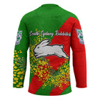 South Sydney Rabbitohs Hockey Jersey Golden Wattle Floral Polynesian - Australian Flower - Rugby Mascot