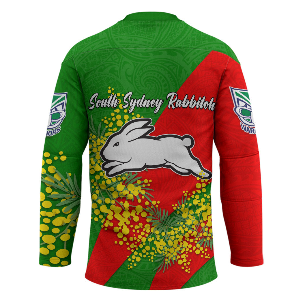 South Sydney Rabbitohs Hockey Jersey Golden Wattle Floral Polynesian - Australian Flower - Rugby Mascot