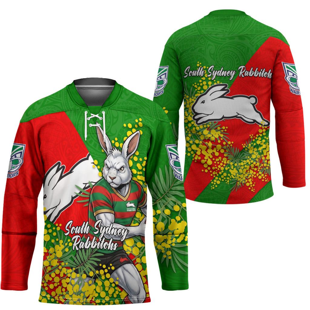 South Sydney Rabbitohs Hockey Jersey Golden Wattle Floral Polynesian - Australian Flower - Rugby Mascot